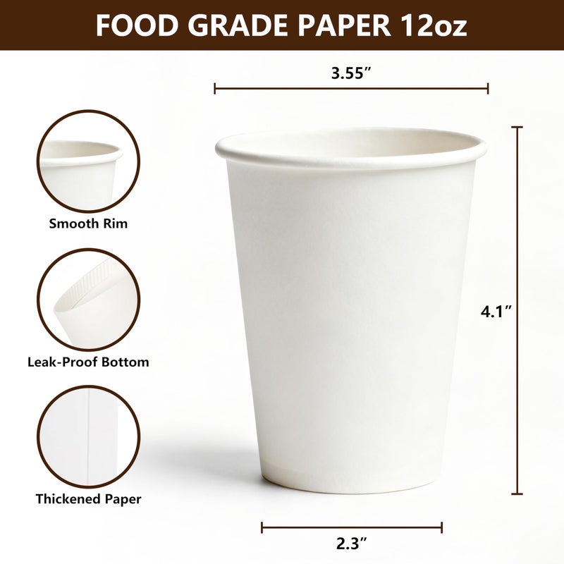 TashiBox 12 oz White Hot Drink Paper Cups - 120 Count - Disposable Paper Coffee Cups - Image 3